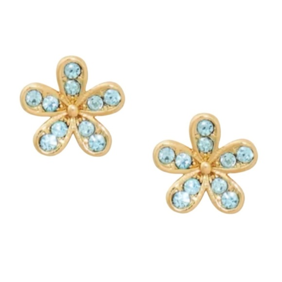 KATE SPADE • Gold Gleaming Gardenia Aquamarine Flower Earrings - Picture 1 of 5